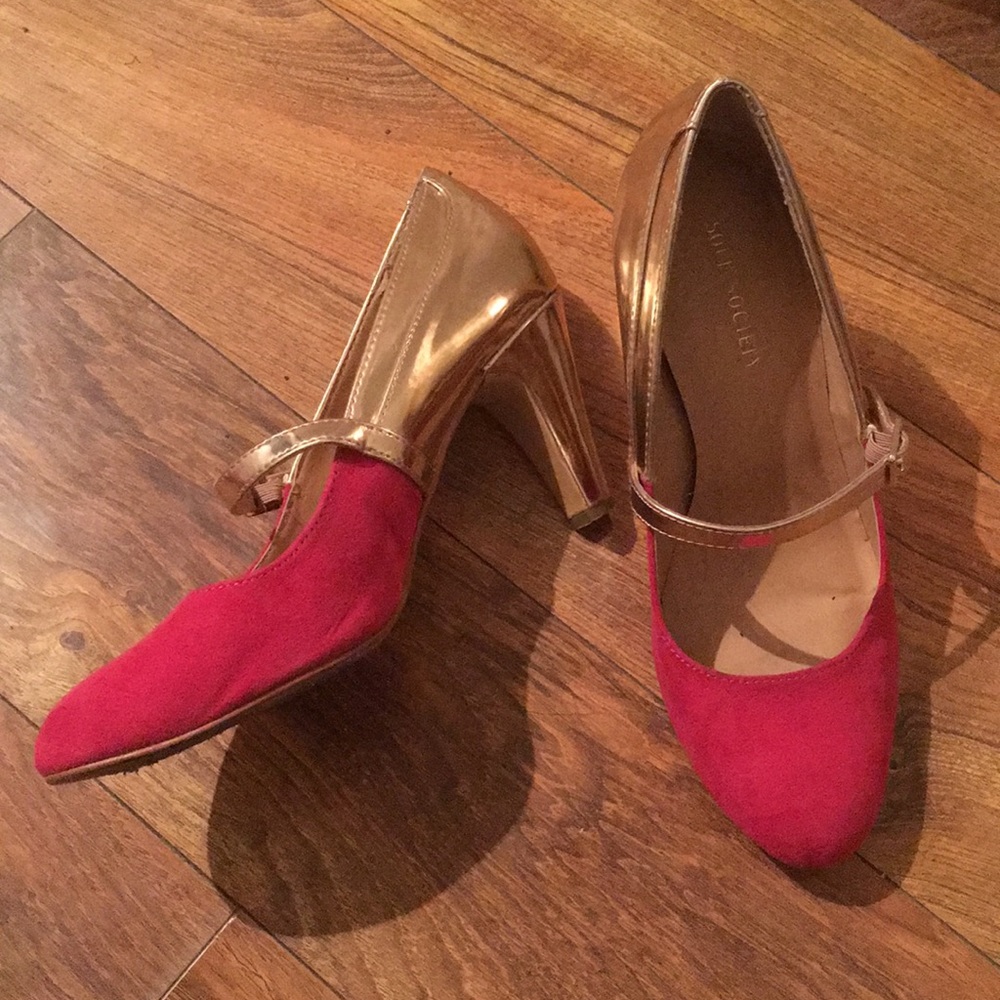 Rose gold and pink Mary Janes